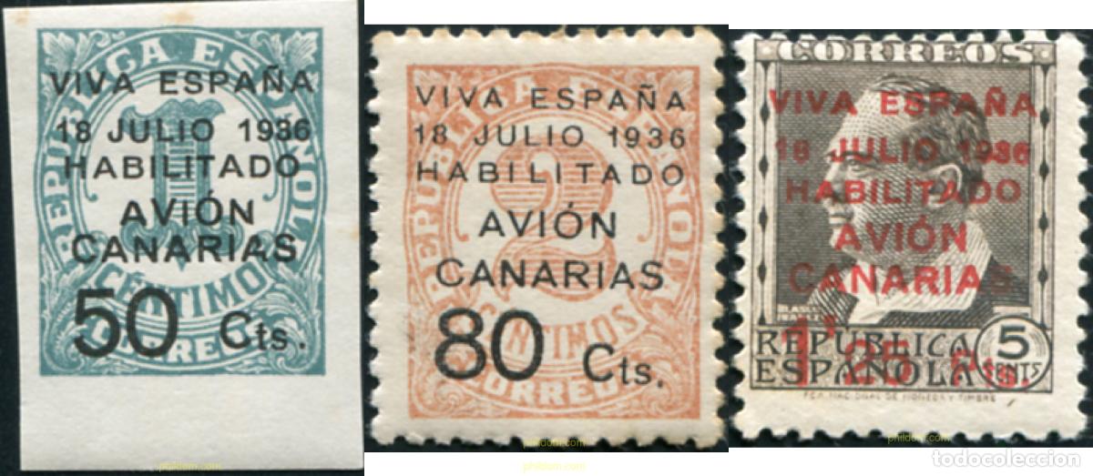 Sellos: 794298 HINGED ESPA&Ntilde;A. Canarias 1937 SELLOS HABILITADOS PARA EL CORREO A CANARIAS