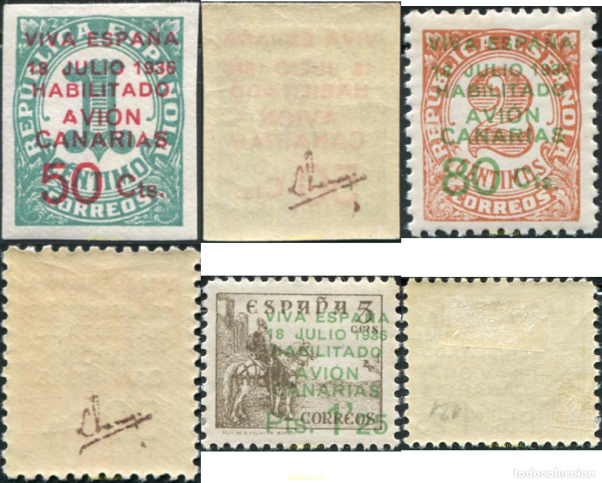 Sellos: 794300 HINGED ESPA&Ntilde;A. Canarias 1937 SELLOS HABILITADOS PARA EL CORREO A CANARIAS