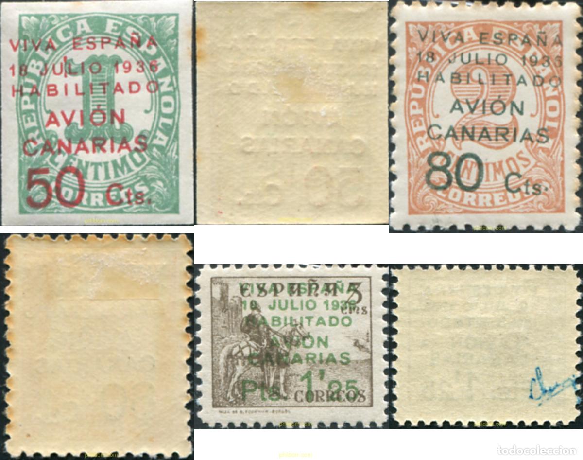 Sellos: 794304 HINGED ESPA&Ntilde;A. Canarias 1937 SELLOS HABILITADOS PARA EL CORREO A CANARIAS