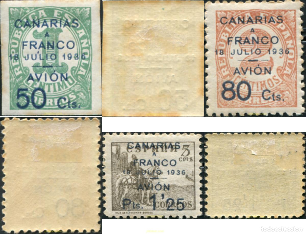 Sellos: 794306 HINGED ESPA&Ntilde;A. Canarias 1937 SELLOS HABILITADOS PARA EL CORREO A CANARIAS