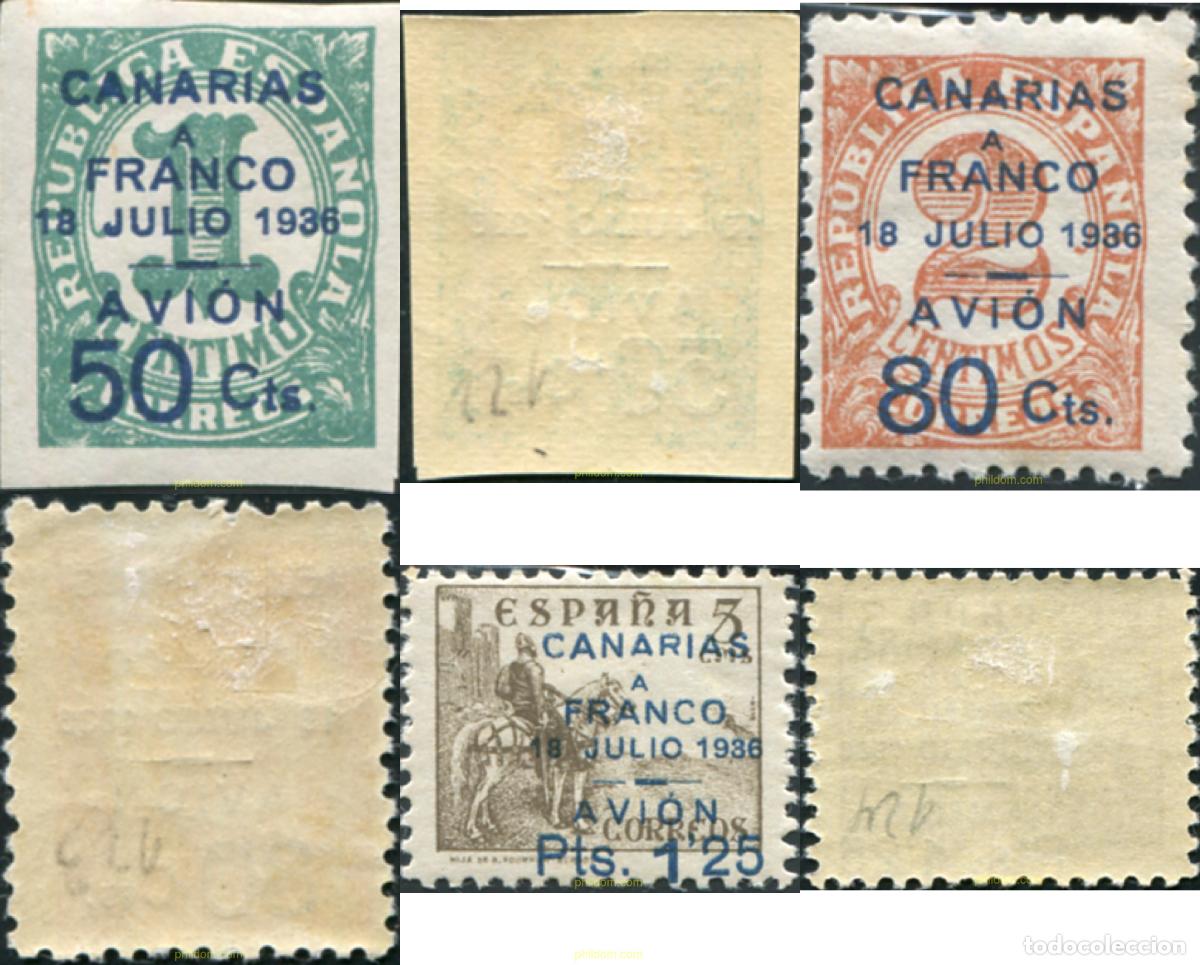 Sellos: 794305 HINGED ESPA&Ntilde;A. Canarias 1937 SELLOS HABILITADOS PARA EL CORREO A CANARIAS
