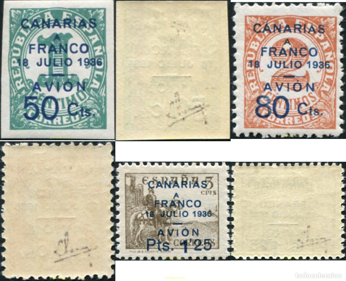 Sellos: 794307 HINGED ESPA&Ntilde;A. Canarias 1937 SELLOS HABILITADOS PARA EL CORREO A CANARIAS