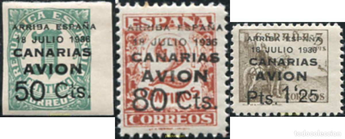 Sellos: 729980 HINGED ESPA&Ntilde;A. Canarias 1937 SELLOS HABILITADOS PARA EL CORREO A CANARIAS