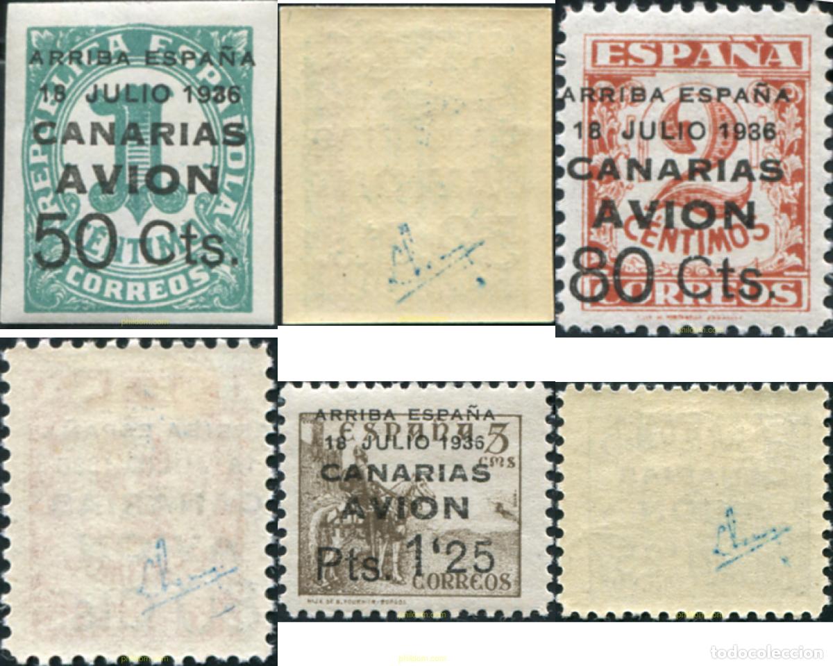 Sellos: 794308 HINGED ESPA&Ntilde;A. Canarias 1937 SELLOS HABILITADOS PARA EL CORREO A CANARIAS