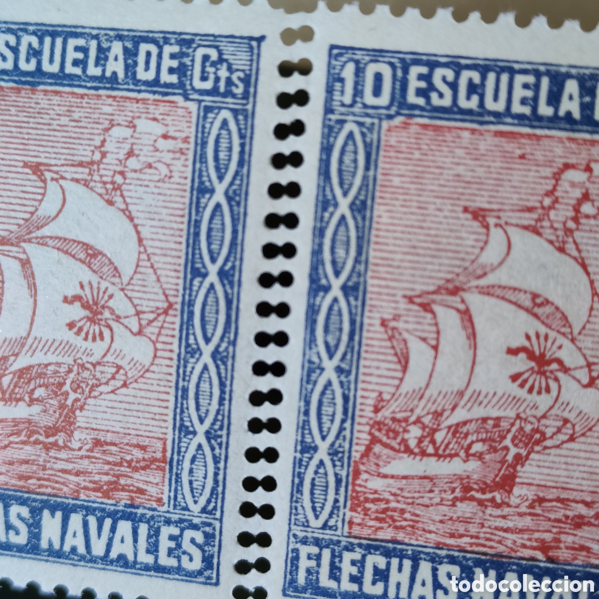 Sellos: cpex ERROR Escuela de Flechas Navales Falange DENTADO ENTRESELLO