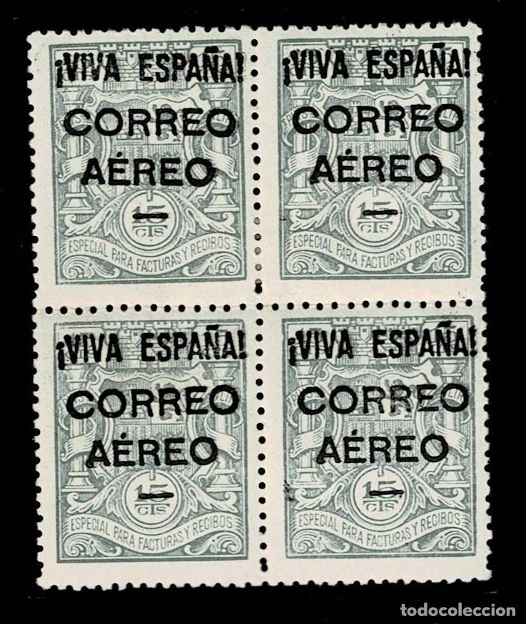 Sellos: 0481 Guerra Civil BURGOS FISCAL Timbre para FACTURAS Corona MURAL, Edifil n&ordm;15 en BLOQUE DE 4 Val