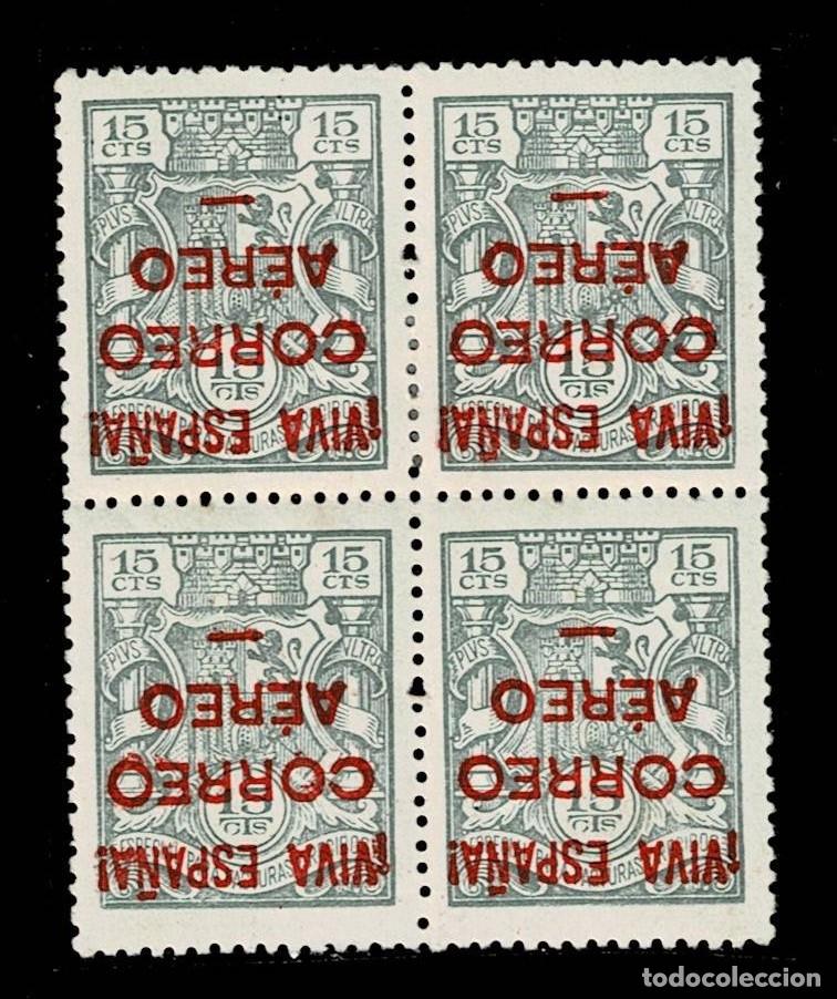 Sellos: 0481 Guerra Civil BURGOS FISCAL Timbre para FACTURAS Corona MURAL, Edifil n&ordm;15 en BLOQUE DE 4 Va