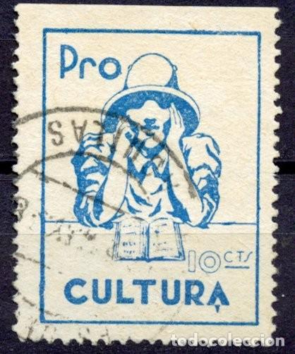 Sellos: VI&Ntilde;ETA REPUBLICANA &rdquo;PRO CULTURA&rdquo; 10 CTS. EDIFIL 2062, usada por correo en &Aacute;GUILAS (Murcia).