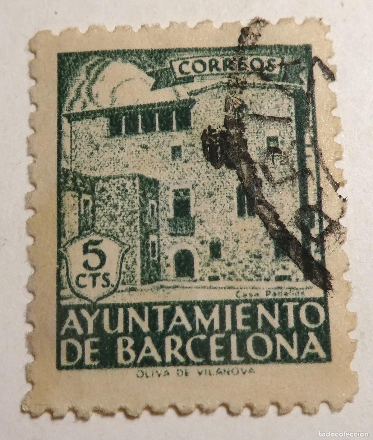 Sellos: Sello postal 5 CTS. AYUNTAMIENTO DE BARCELONA. 1939-1944. OLIVA DE VILANOVA.