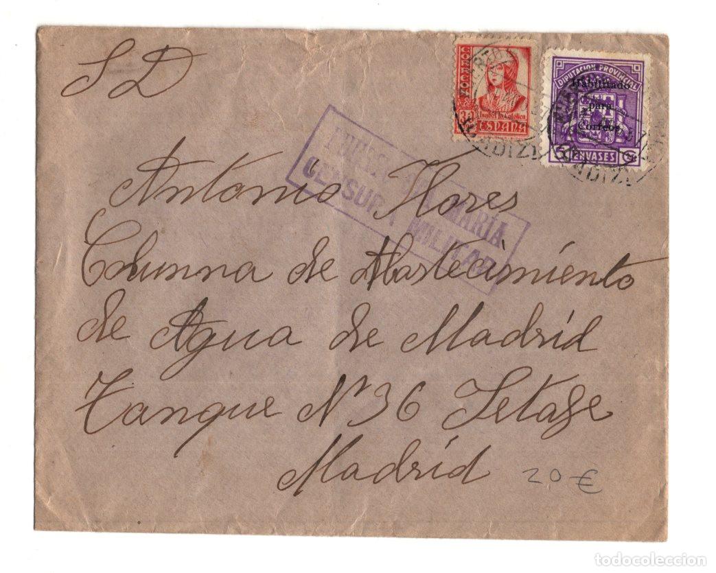Sellos: CENSURA MILITAR, PUERTO STA SANTA MAR&Iacute;A. C&Aacute;DIZ. COLUMNA ABASTECIMIENTO DE AGUA DE MADRID TANQUE N&ordm;36