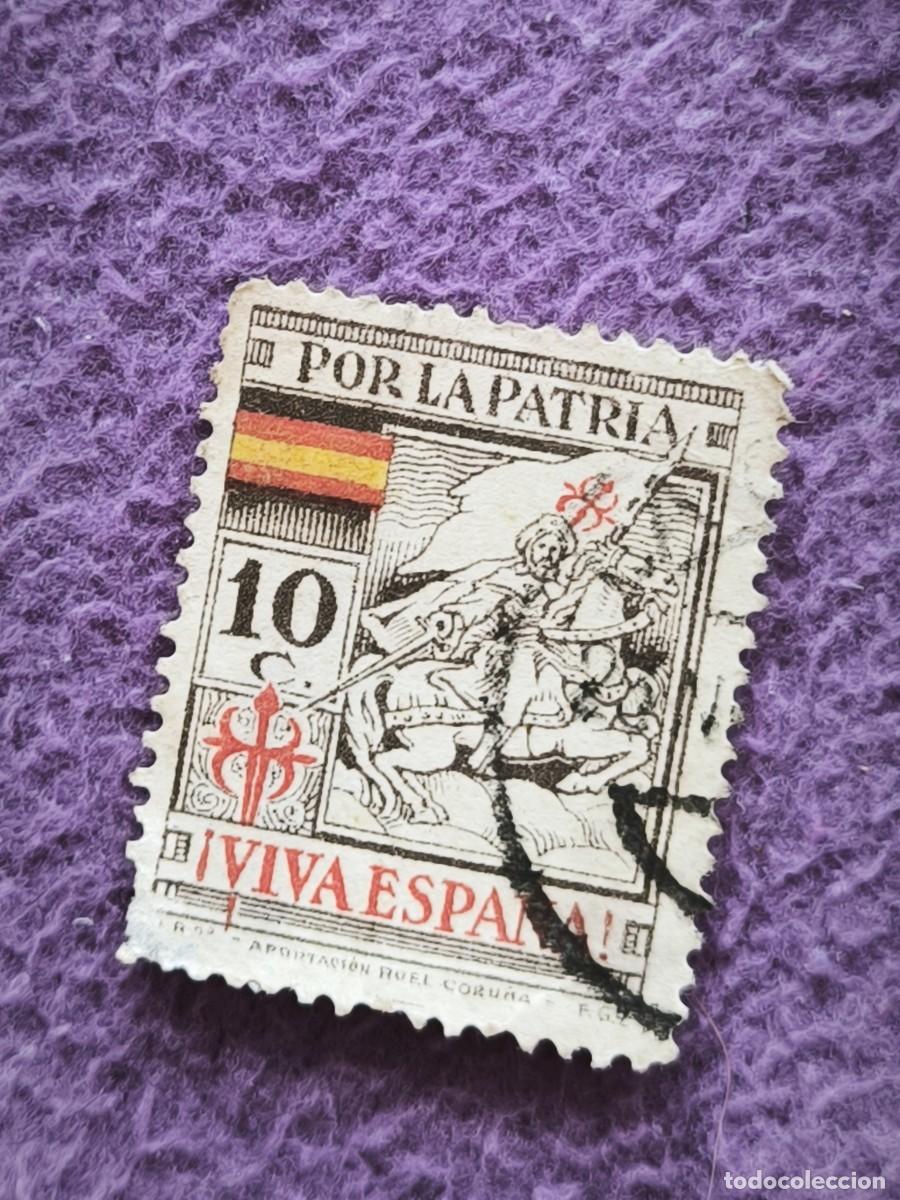Sellos: Sello Vi&ntilde;eta Patri&oacute;tica Guerra Civil Espa&ntilde;a &ndash; Por La Patria Viva Espa&ntilde;a Santiago Coru&ntilde;a