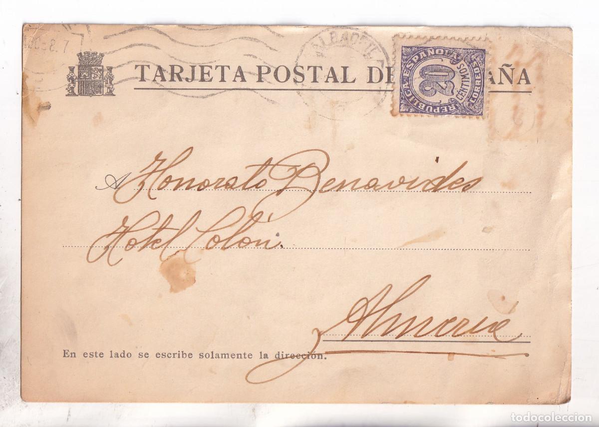 Sellos: TARJETA POSTAL DE CAMPA&Ntilde;A. ALBACETA A ALMER&Iacute;A. HOTEL INGL&Eacute;S. 1938. REPUBLICANA