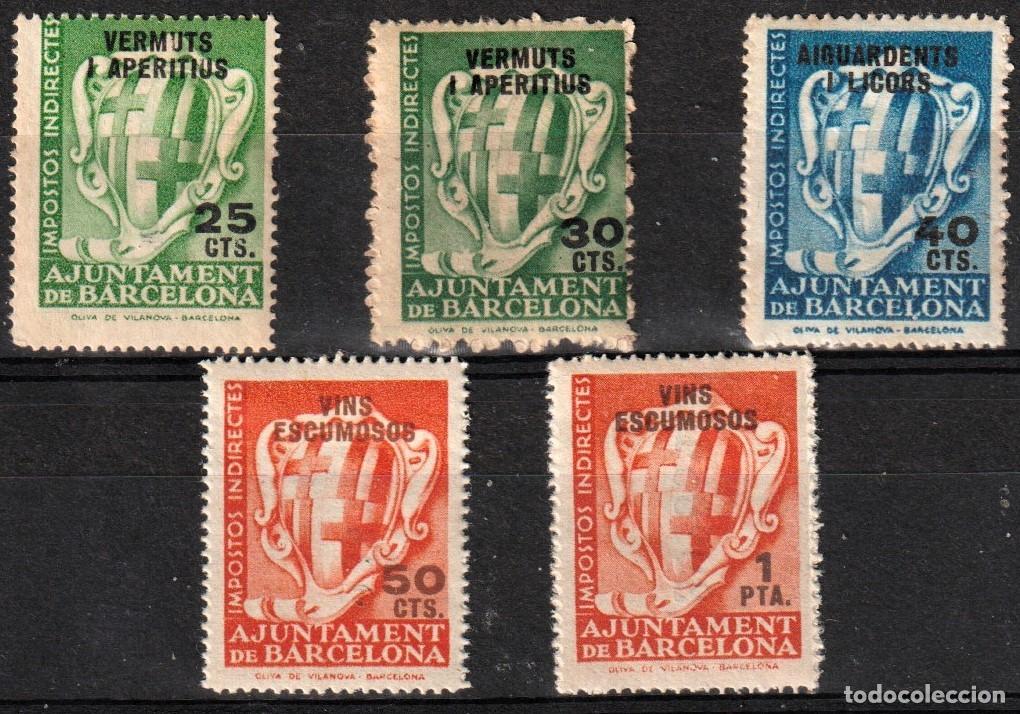 Sellos: Barcelona lote de cinco sellos nuevos sin charnela MNH.Goma deteriorada.Sobrecargados.1937