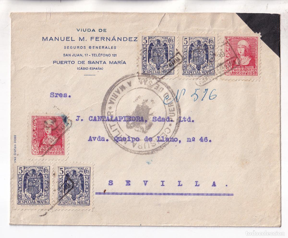 Sellos: SOBRE. CERTIFICADO. PUERTO DE SANTA MAR&Iacute;A, C&Aacute;DIZ. 1939. ESPECIALES M&Oacute;VILES Y CENSURA MILITAR. LOCAL