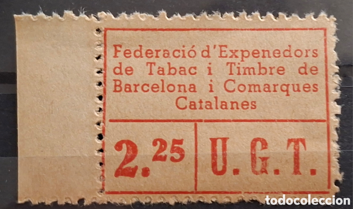 Sellos: Guerra civil Vi&ntilde;eta UGT Federacio d Expenedors de Tabac I timbre Barcelona i comarques catalanes