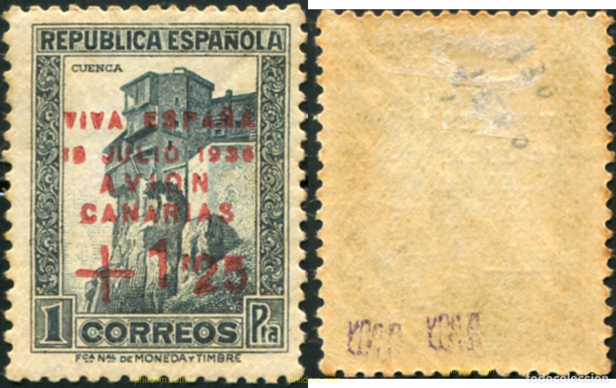 Sellos: 794441 HINGED ESPA&Ntilde;A. Canarias 1937 SELLOS HABILITADOS PARA EL CORREO A CANARIAS