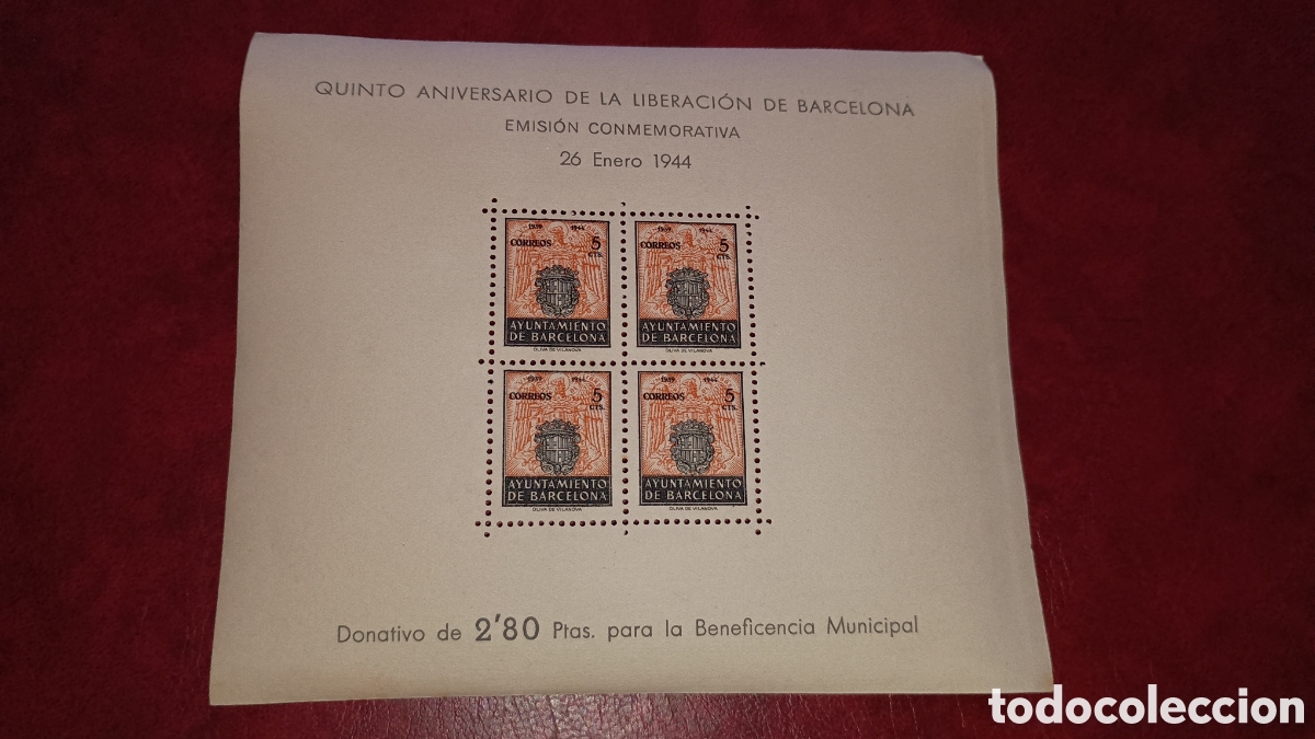 Sellos: ESPA&Ntilde;A 1944 - AYUNTAMIENTO DE BARCELONA EDIFIL 60 - QUINTO ANIVERSARIO DE LA LIBERACI&Oacute;N - PRUEBA