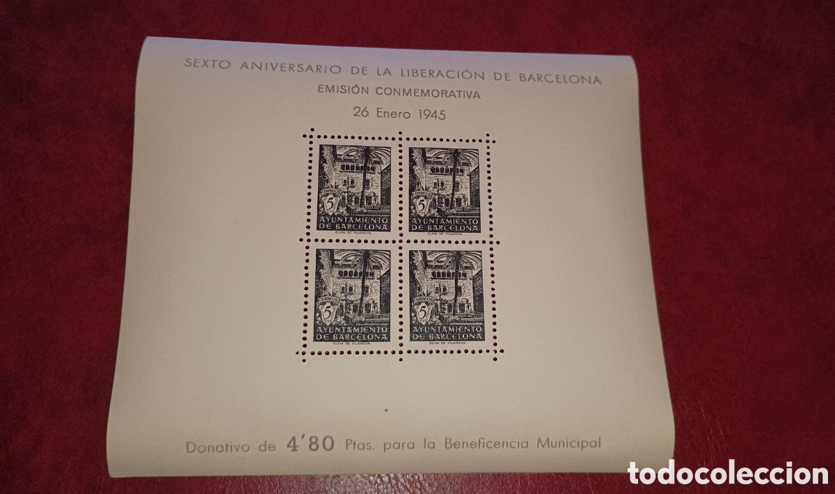 Sellos: ESPA&Ntilde;A 1945 - AYUNTAMIENTO DE BARCELONA EDIFIL NE 47 - SEXTO ANIVERSARIO DE LA LIBERACI&Oacute;N - PRUEBA