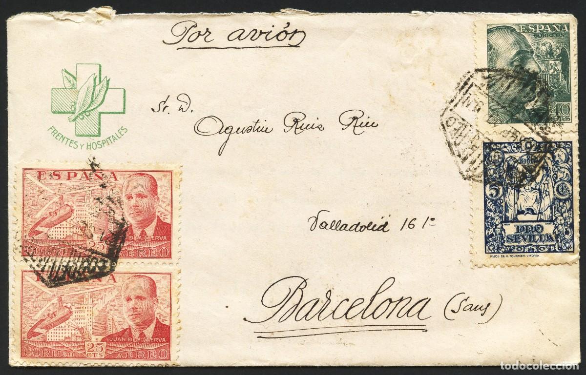 Sellos: POSGUERRA, VI&Ntilde;ETA, CARTA, CIRCULADA DESDE SEVILLA A BARCELONA, 1939