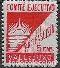 Sellos: Sellos Locales, Guerra Civil, Castell&oacute;n, VALL DE UX&Oacute;, FESOFI n&ordm; 3 *