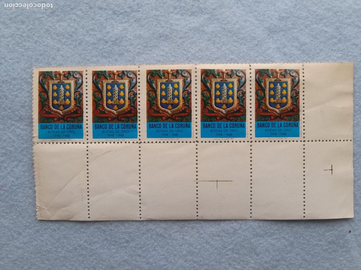 Sellos: Banco de La Coru&ntilde;a. Bloque de 4 Vi&ntilde;etas. Bodas de Oro 1918 - 1968.