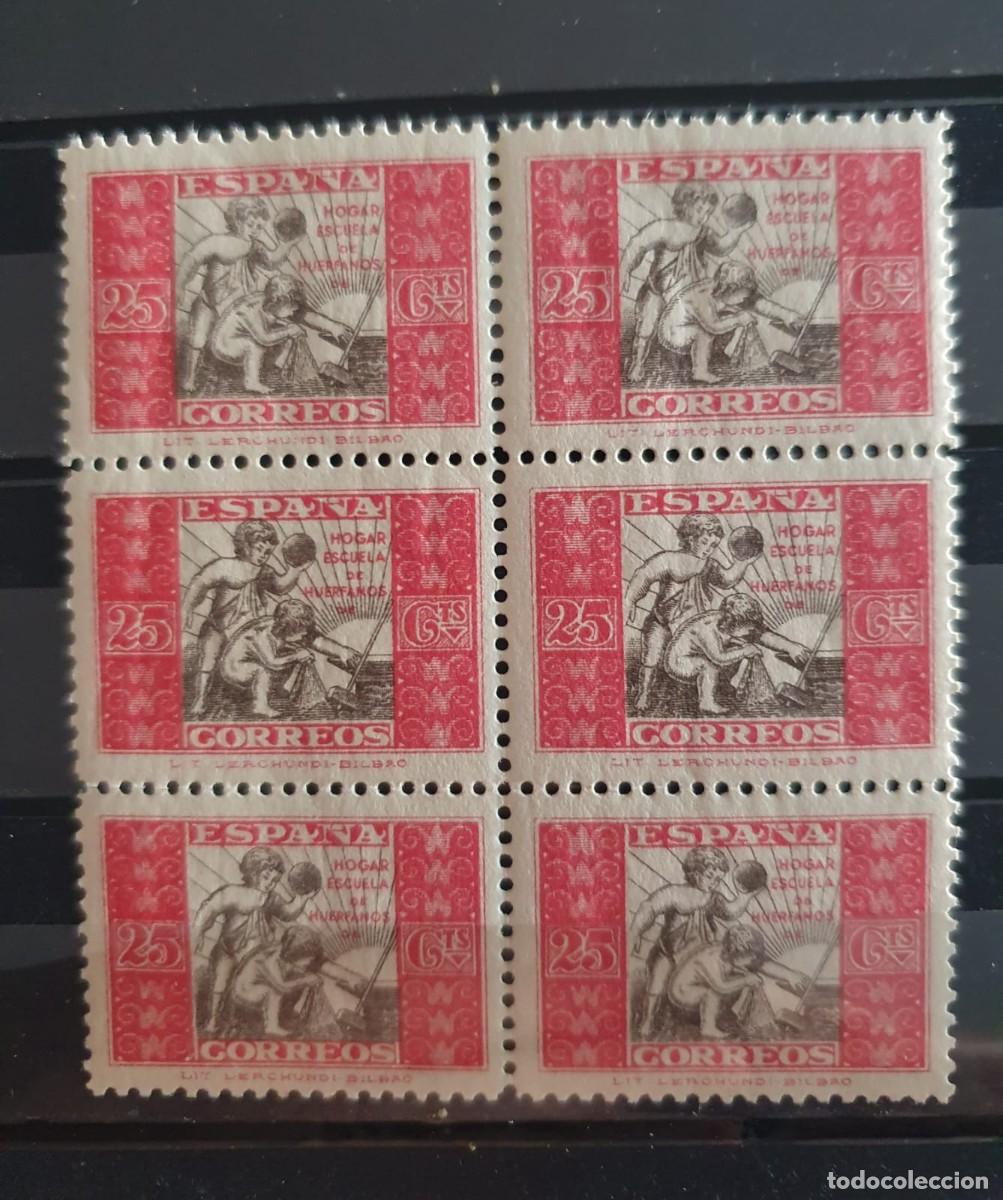 Sellos: BENEFICENCIA EDIFIL 11 ** BLOQUE DE 6 ALEGORIA INFANTIL ESPA&Ntilde;A 1937