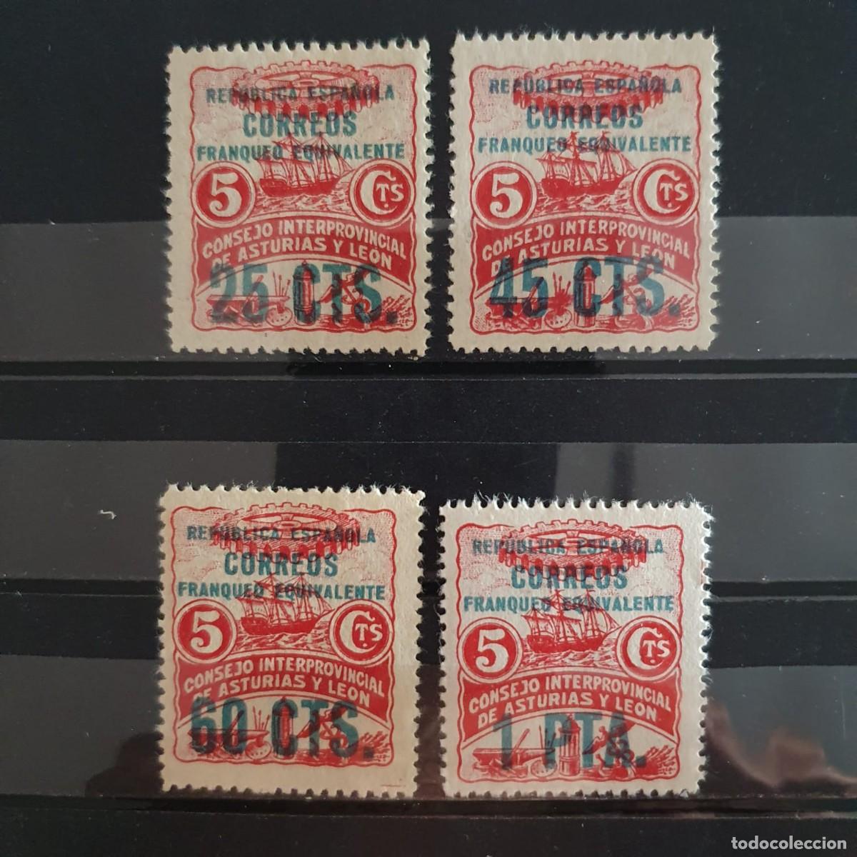 Sellos: ASTURIAS EDIFIL 8 a 11 */** ESPA&Ntilde;A 1937