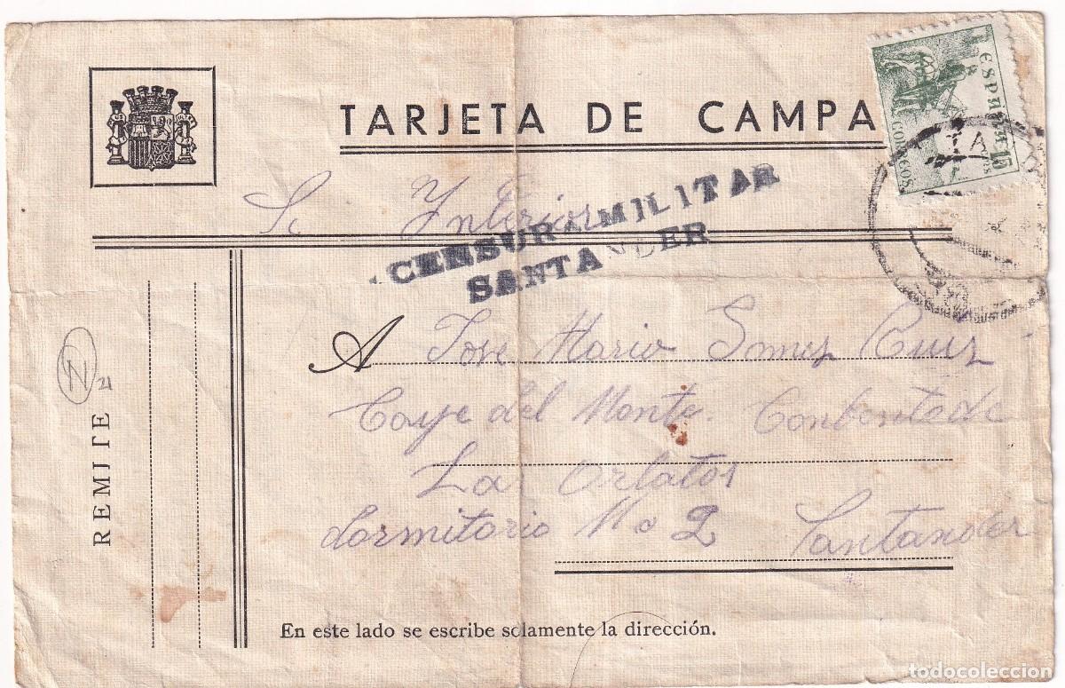 Sellos: Tarjeta postal de campa&ntilde;a Censura militar Santander. C&aacute;rcel, prisi&oacute;n provincial. Guerra civil