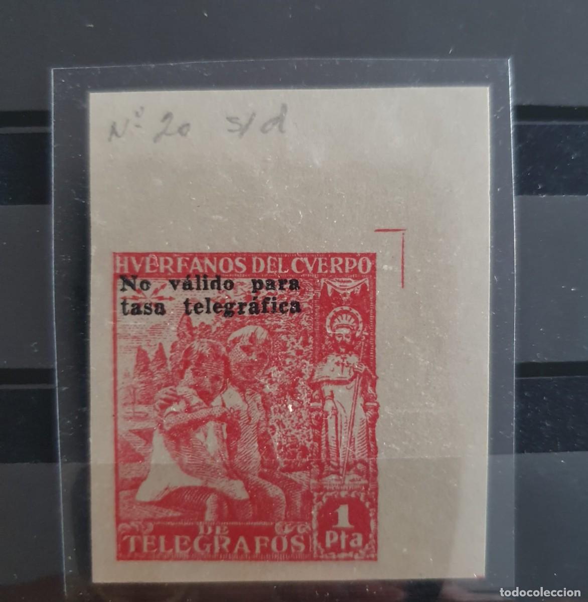 Sellos: HUERFANOS DE TELEGRAFOS EDIFIL 20 ** SIN DENTAR ESPA&Ntilde;A 1938 NO VALIDO TASA TELEGRAFICA