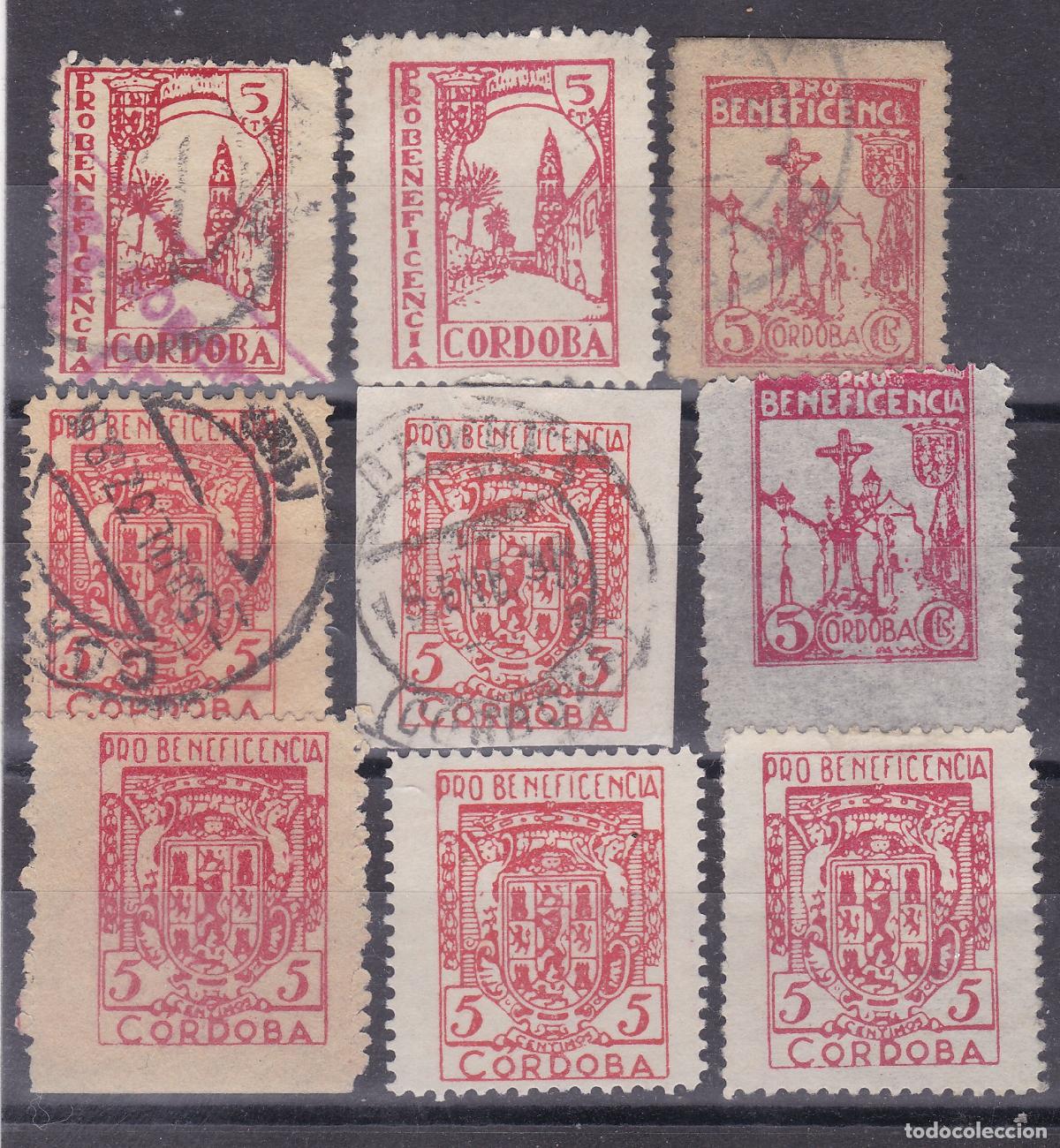 Sellos: FC4-155- Guerra Civil Pro Beneficencia CORDOBA x 9 Sellos . Diversos Colores Papeles