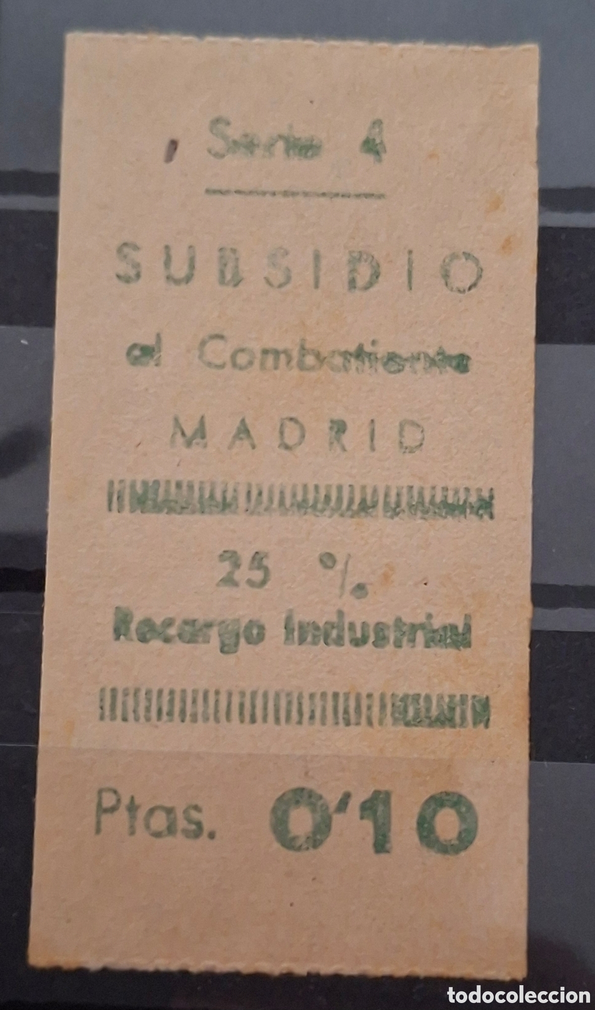 Sellos: Subsidio combatiente Madrid recargo industrial 0.10 ptas