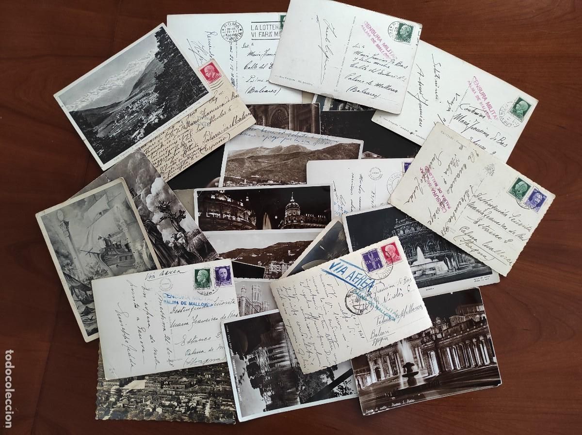 Sellos: CENSURA MILITAR PALMA DE MALLORCA A&Ntilde;OS 1938 A 1941 LOTE 28 POSTALES CIRCULADAS DESDE ITALIA A PALMA