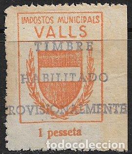 Sellos: Sellos Locales, Guerra Civil, Tarragona, VALLS, tipo FESOFI n&ordm; 4 (*)1 pta naranja habilitado, no cat