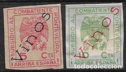 Sellos: Sellos Locales, Guerra Civil, Pontevedra, FESOFI n&ordm; 12 y 14 (*) VINOS