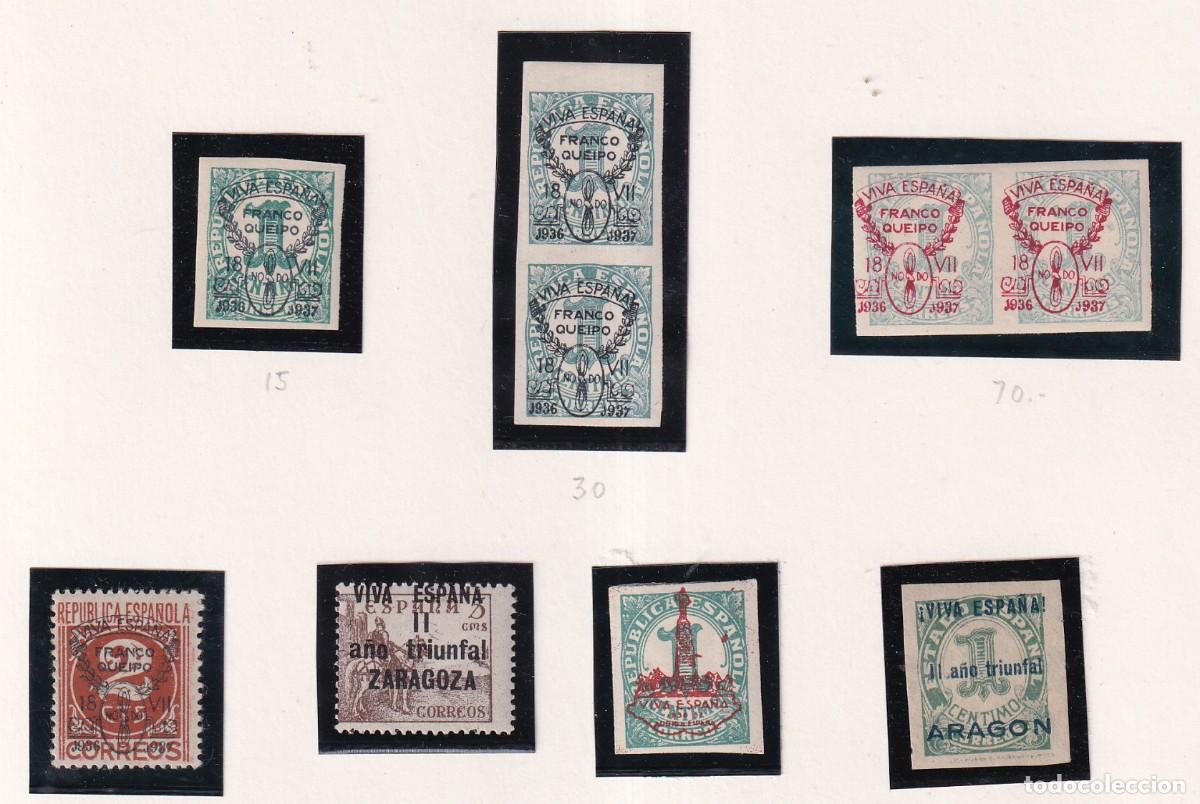 Sellos: LOTE DE 9 SELLOS - SOBRECARGADOS: VIVA ESPA&Ntilde;A FRANCO QUEIPO, CERRO DE LOS ANGELES, ZARAGOZA, ARAGON
