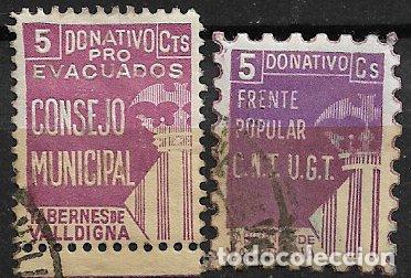 Sellos: Sellos Locales, Guerra Civil, Valencia , TABERNES DE VALLDIGNA, FESOFI n&ordm; 1 y 3 (o)