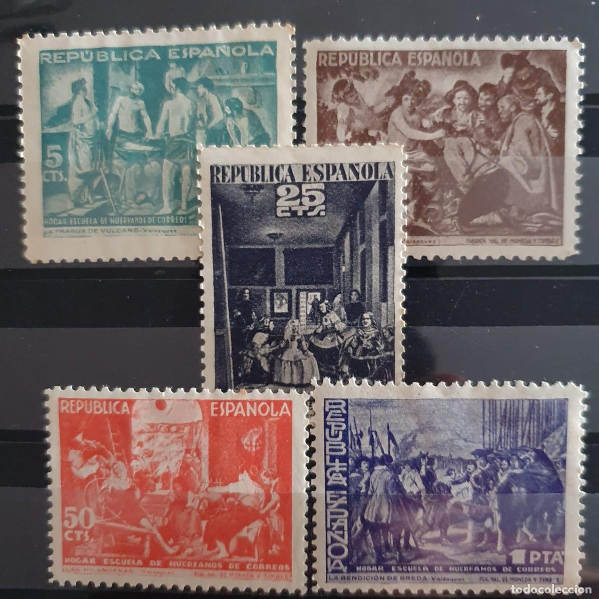 Sellos: BENEFICENCIA HUERFANOS DE CORREOS EDIFIL 29 * A 33 * VELAZQUEZ 1938