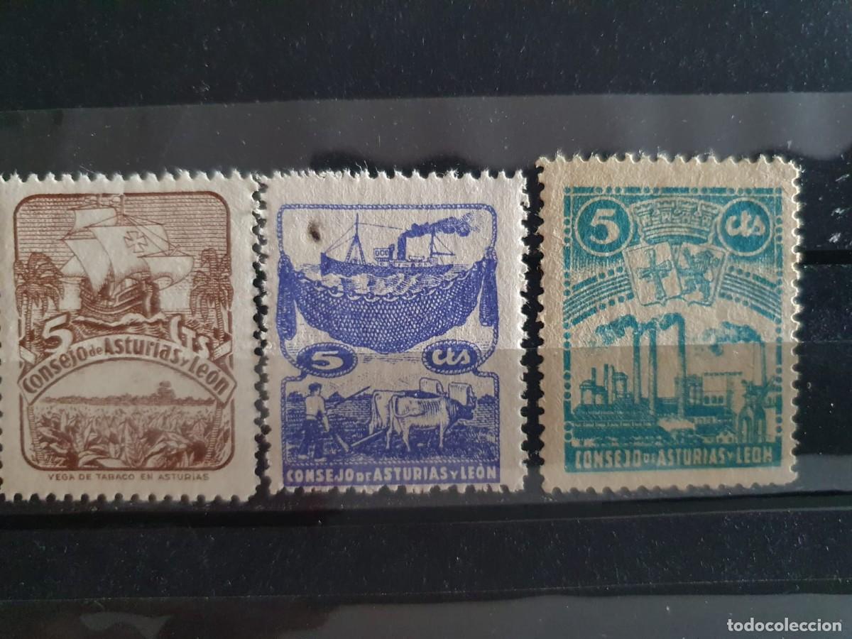 Sellos: ASTURIAS EDIFIL 4 + 6 + 7 * ESPA&Ntilde;A 1936