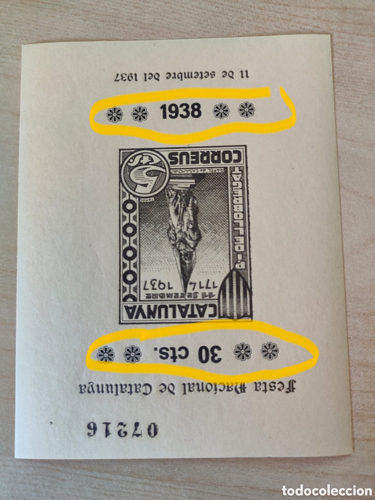 Sellos: a78 DIF&Iacute;CIL Pi de Llobregat Sant Joan Desp&iacute; SOBRECARGA INVERTIDA 1938 30 cts leer descripci&oacute;n