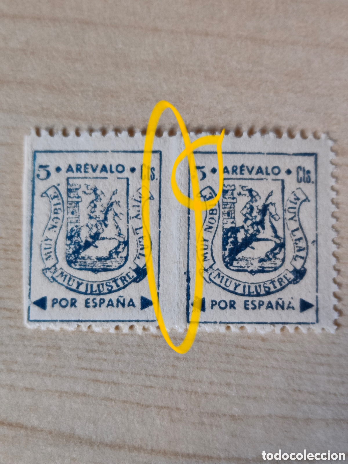 Timbres: 1a7 RARO Ar&eacute;valo Avila muy noble leal ilustre fesofi 2phs 5 cts SIN DENTAR ENTRESELLO cifra rota