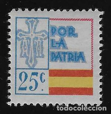 Sellos: ASTURIAS. POR LA PATRIA. SIN PIE DE IMPRENTA. 25 CTS. MUY RARO.
