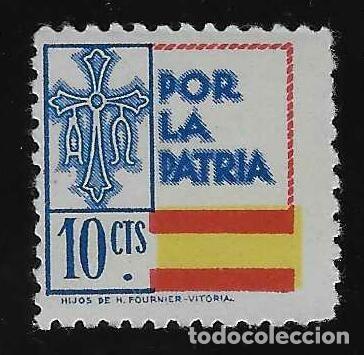 Sellos: ASTURIAS. POR LA PATRIA. CON PIE DE IMPRENTA. 10 CTS.
