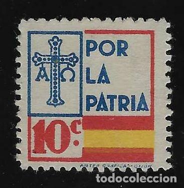 Sellos: ASTURIAS. POR LA PATRIA. CON PIE DE IMPRENTA &rdquo;ARTES GR&Aacute;FICAS - GIJ&Oacute;N&rdquo;. 10 CTS.