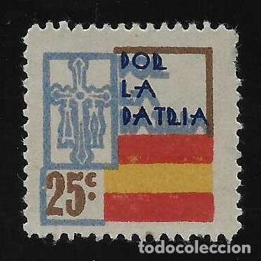 Sellos: ASTURIAS. POR LA PATRIA. SIN PIE DE IMPRENTA. 25 CTS. EXTRAORDINARIAMENTE RARO.
