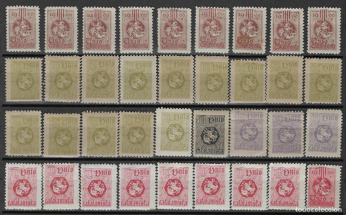Stamps: UNI&Oacute; CATALANISTA. LOTE DE 36 VI&Ntilde;ETAS. A&Ntilde;OS 1899/1900 (SALIDA: 0,01 &euro;).