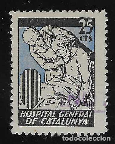 Sellos: HOSPITAL GENERAL DE CATALUNYA. NEGRO Y ULTRAMAR. 25 CTS. ALLEPUZ 2982. RARO.