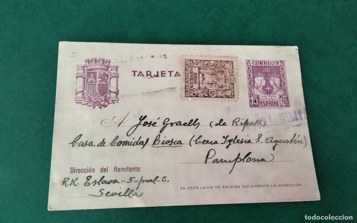 Sellos: RIPOLL, ENTERO POSTAL CON VI&Ntilde;ETA CIRCULADO ENTRE AMIGOS DEL PUEBLO 1936 CENSURA MILITAR GRAN PIEZA