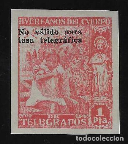 Sellos: HU&Eacute;RFANOS DEL CUERPO DE TELEGRAFOS 1938. 1 PTA. NO V&Aacute;LIDO PARA TASA TELEGRAFICA. SIN DENTAR.