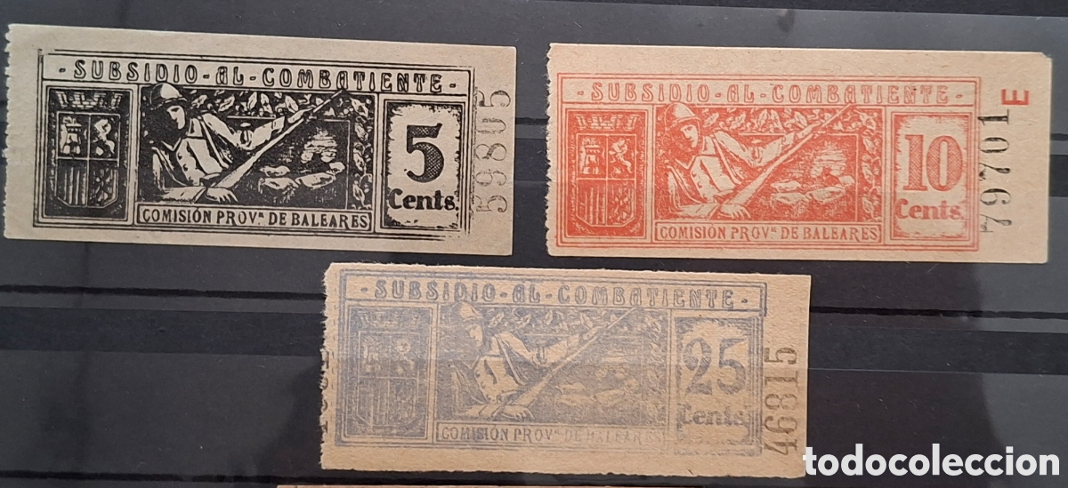 Sellos: Subsidio al combatiente Baleares 3 tickets