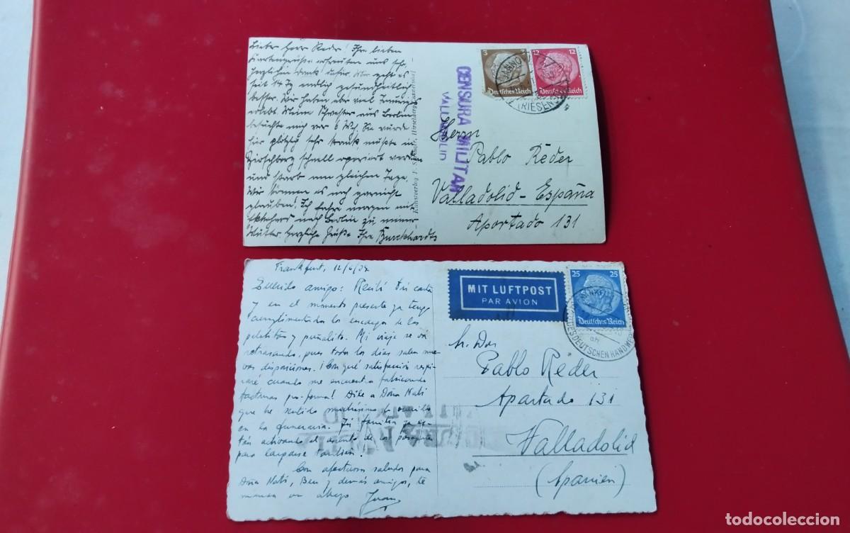 Sellos: VALLADOLID DOS POSTALES CON CENSURA MILITAR CIRCULADAS DESDE ALEMANIA , GUERRA CIVIL